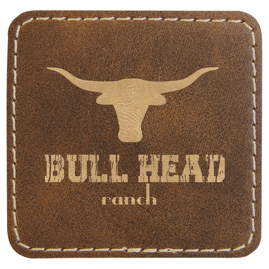 Rustic/Gold 2 1/2" x 2 1/2" Laserable Leatherette Square Patch with Kota Pro Adhesive