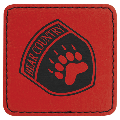Red 2 1/2" x 2 1/2" Laserable Leatherette Square Patch with Kota Pro Adhesive