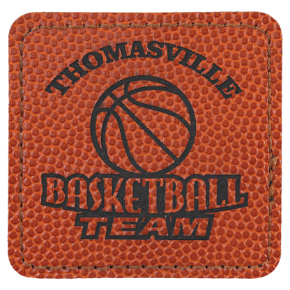 Basketball 2 1/2" x 2 1/2" Laserable Leatherette Square Patch with Kota Pro Adhesive