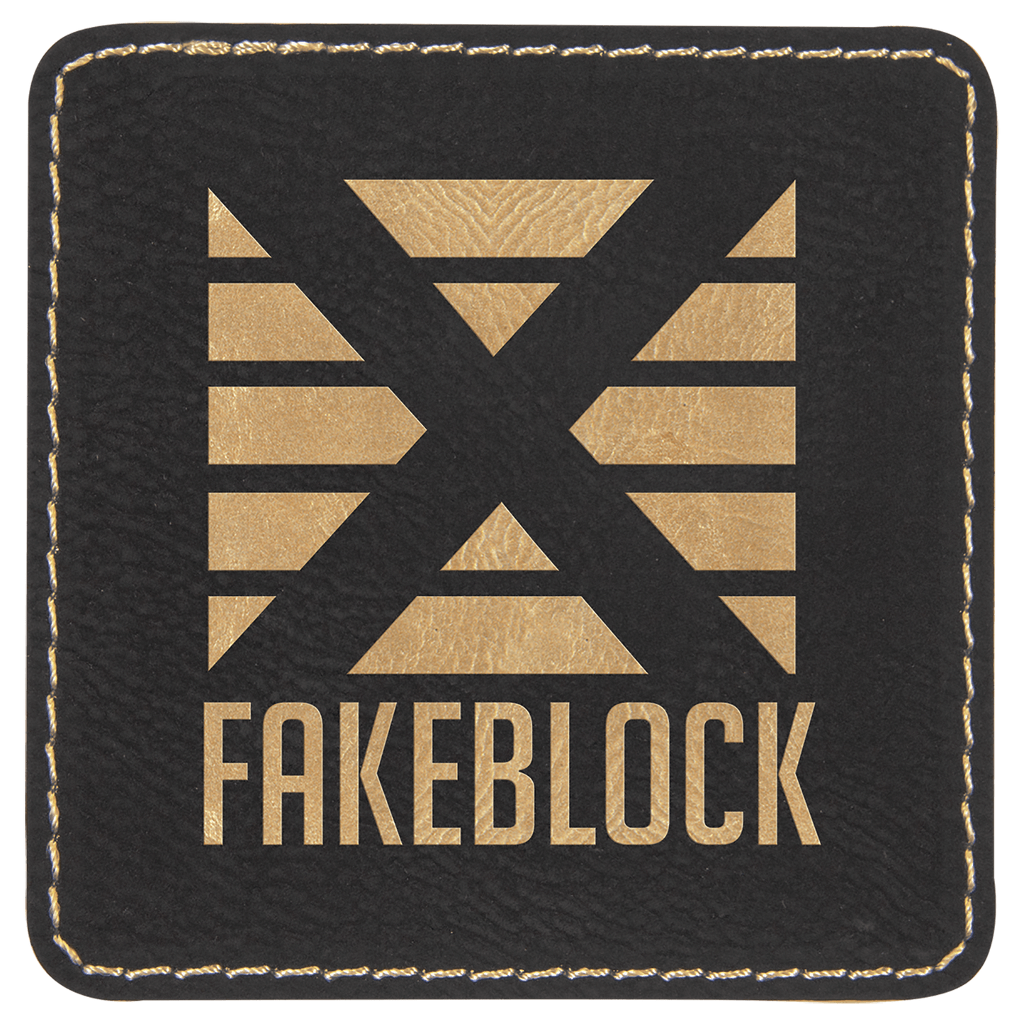 3" x 3" Square Black/Gold Laserable Leatherette Patch with Kota Pro Adhesive