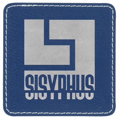 Blue/Silver 3" x 3" Laserable Leatherette Square Patch with Kota Pro Adhesive