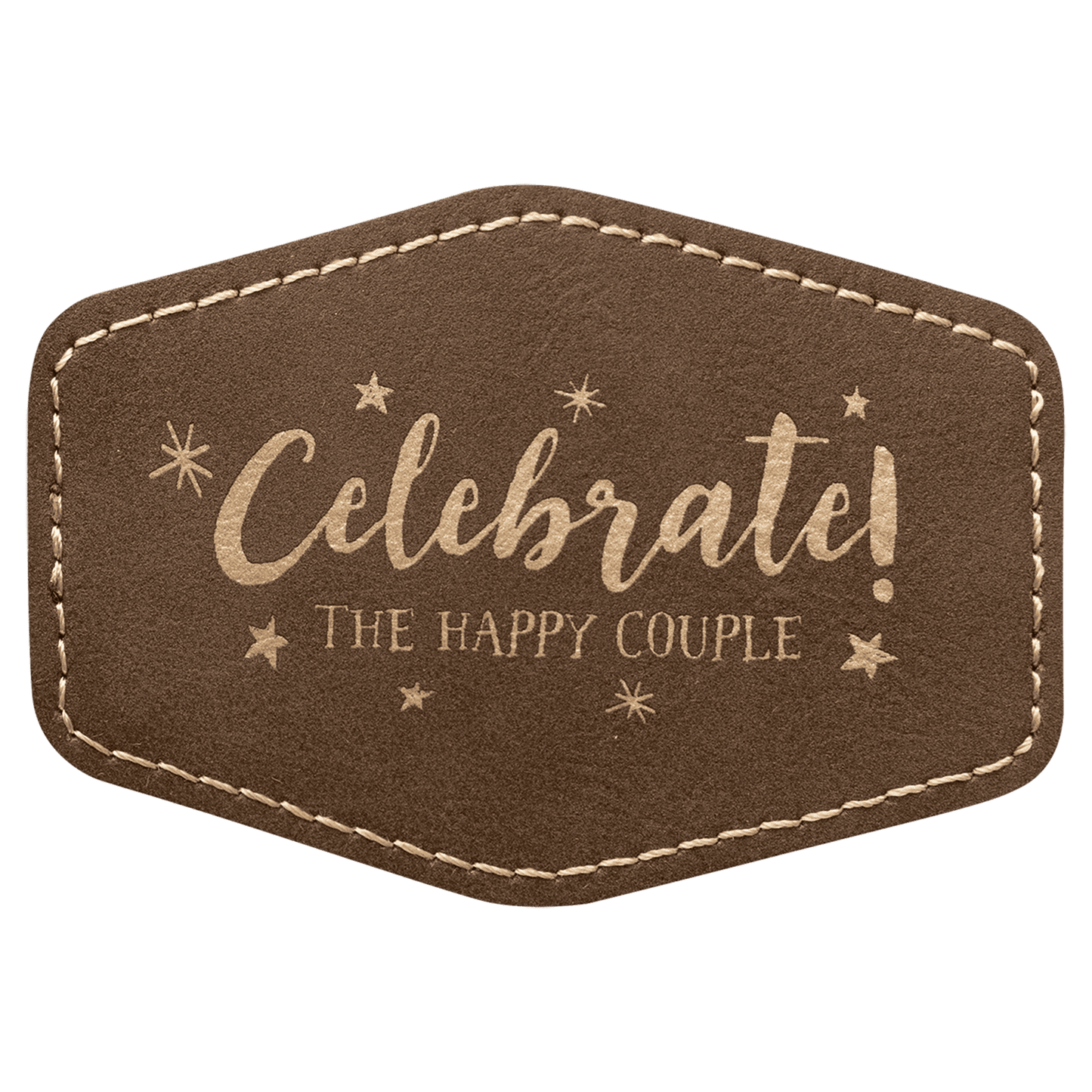 Rustic/Gold 3 1/2" x 2 1/2" Laserable Leatherette Hex Patch with Kota Pro Adhesive