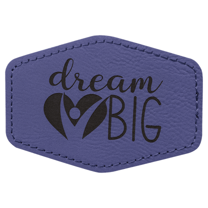 Purple 3 1/2" x 2 1/2" Laserable Leatherette Hex Patch with Kota Pro Adhesive