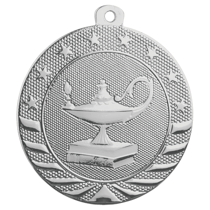 Bright Silver 2" Lamp of Knowledge Starbrite Medal