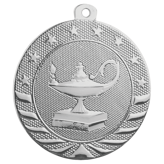 Bright Silver 2" Lamp of Knowledge Starbrite Medal