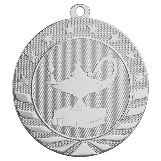 Bright Silver 2 3/4" Lamp of Knowledge Starbrite Medal
