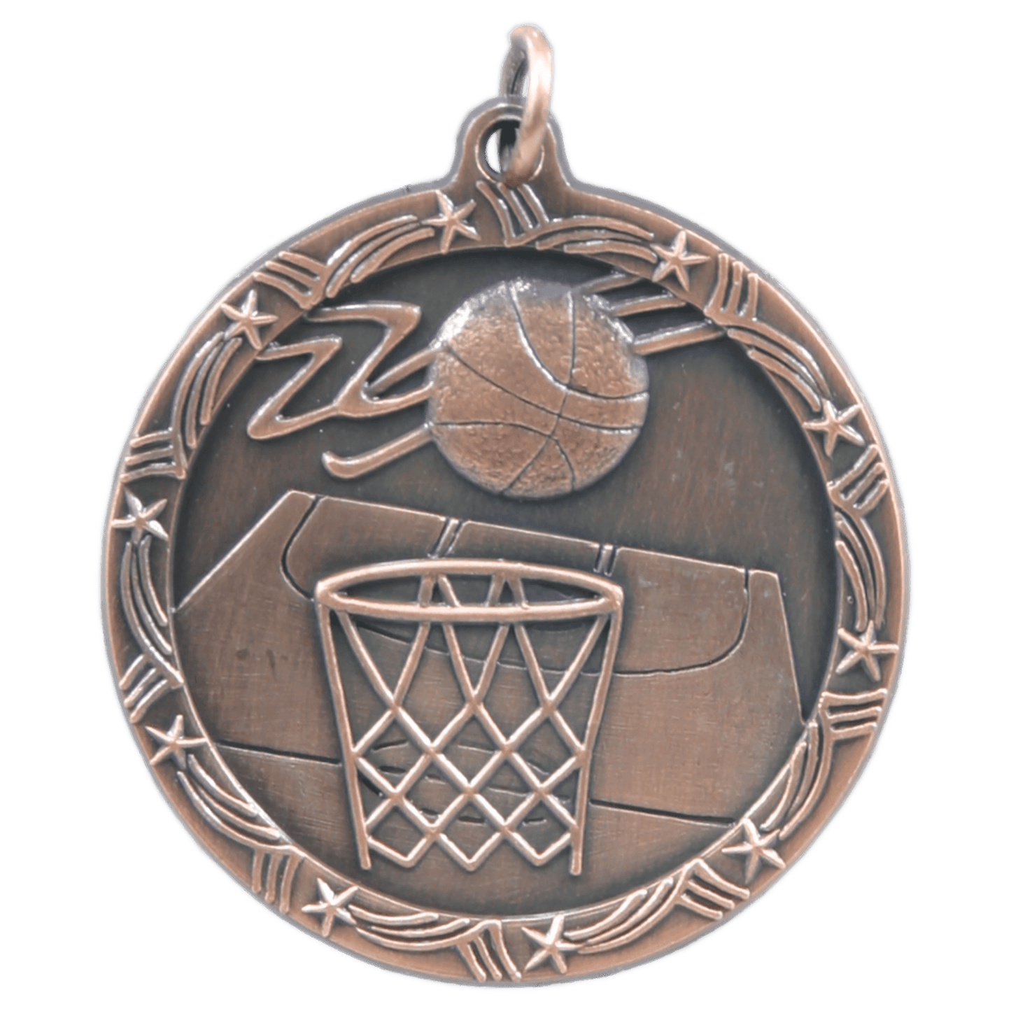 Antique Bronze 1 3/4" Basketball Shooting Star Medal