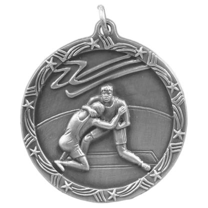 Antique Silver 1 3/4" Wrestling Shooting Star Medal