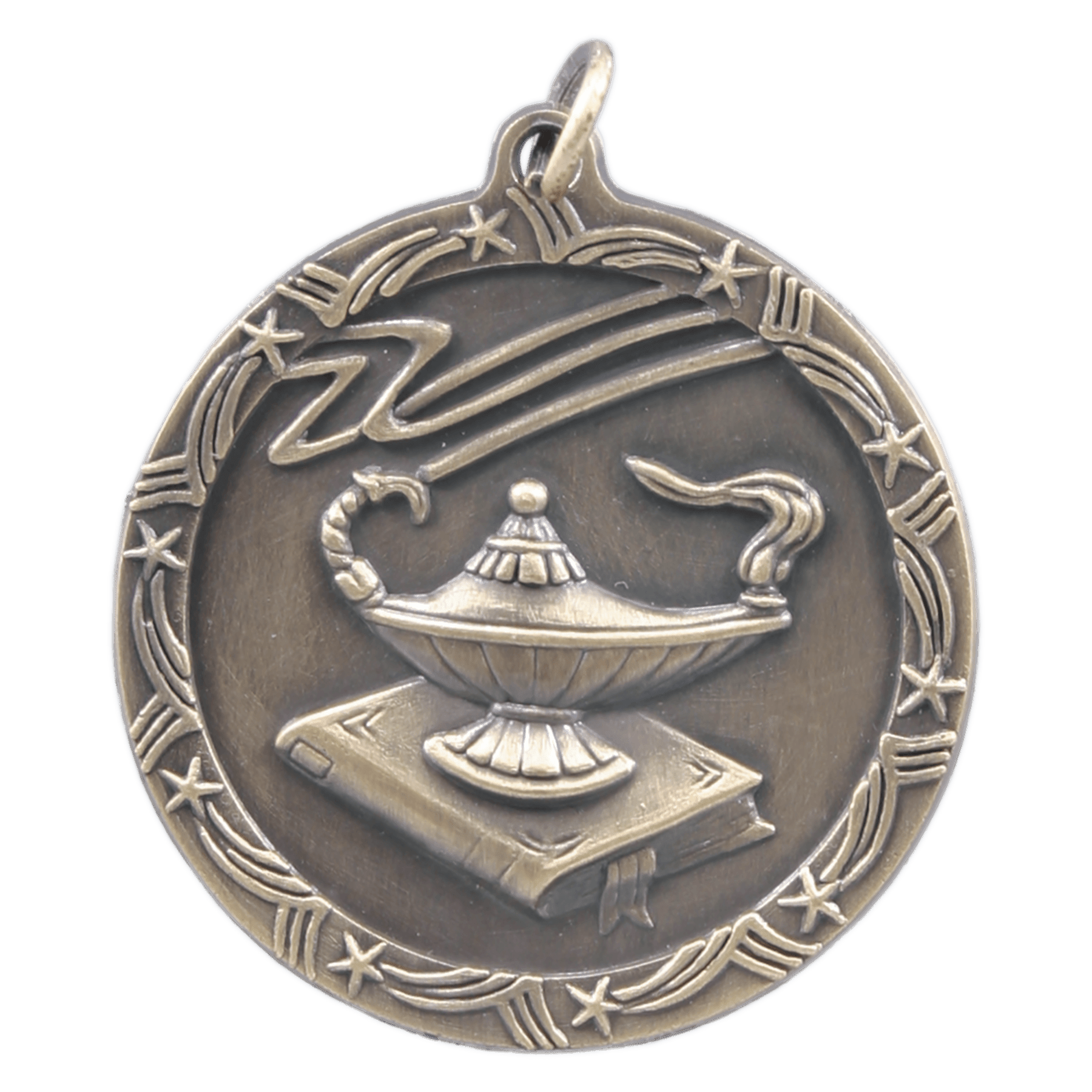 Antique Gold 1 3/4" Lamp of Knowledge Shooting Star Medal