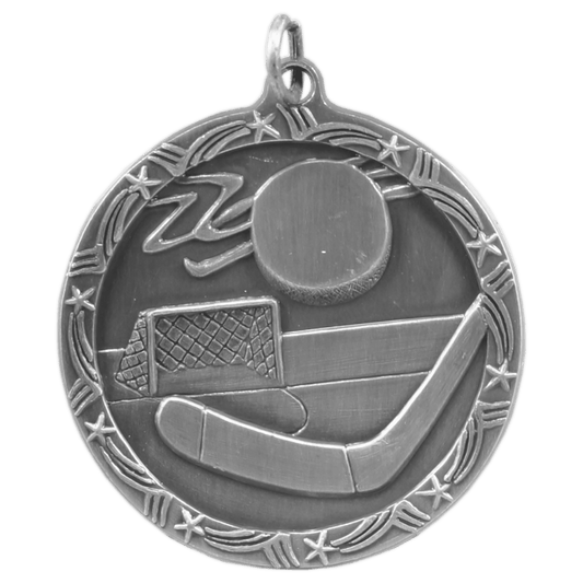 Antique Silver 1 3/4" Hockey Shooting Star Medal