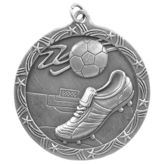 Antique Silver 2 1/2" Soccer Shooting Star Medal