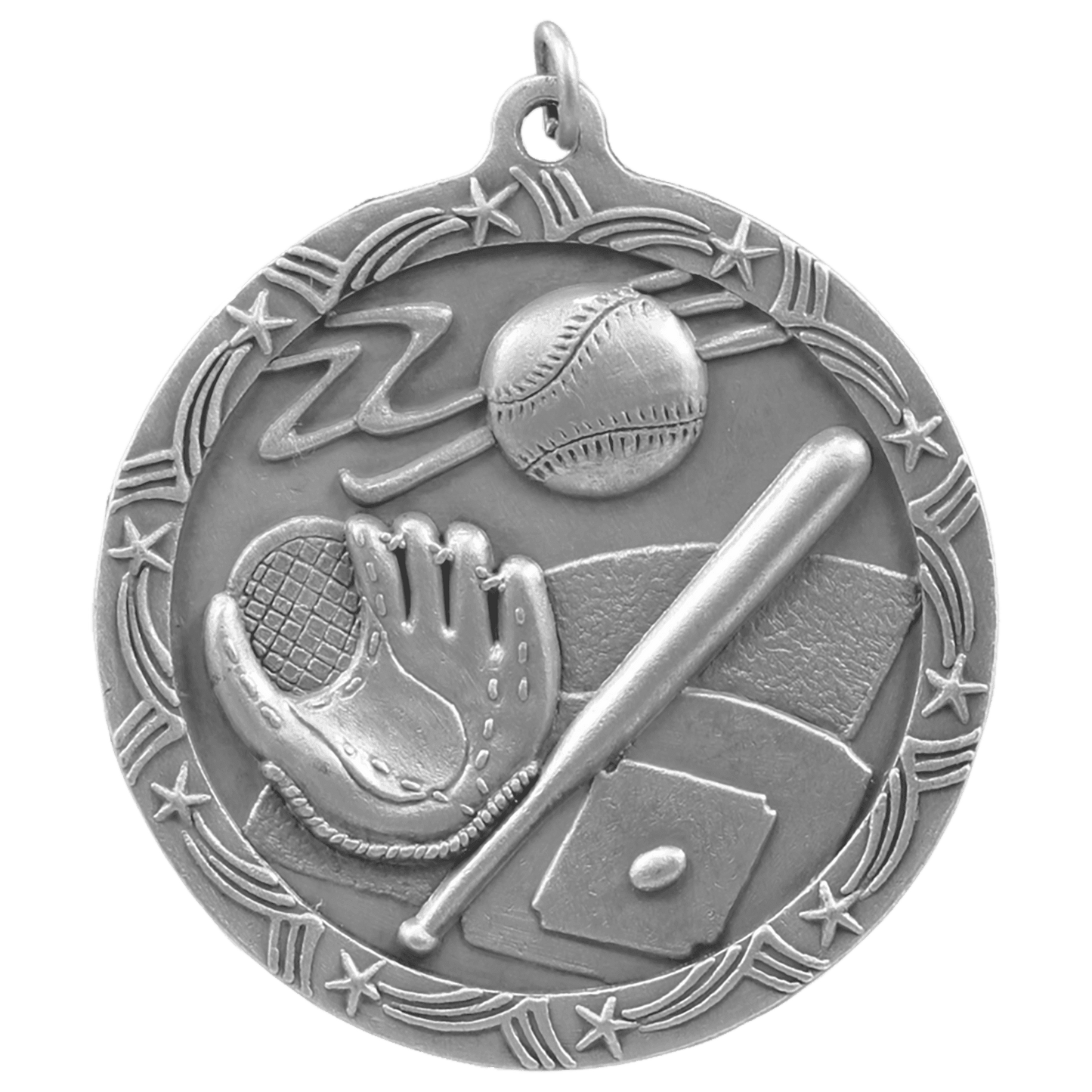 Antique Silver 2 1/2" Baseball/Softball Shooting Star Medal