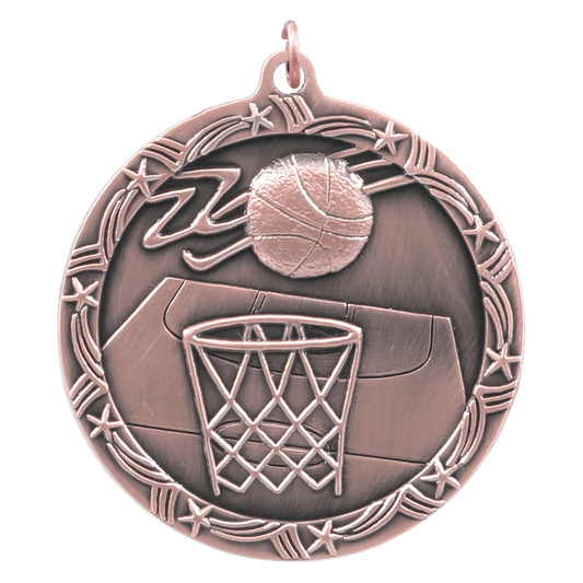 Antique Bronze 2 1/2" Basketball Shooting Star Medal