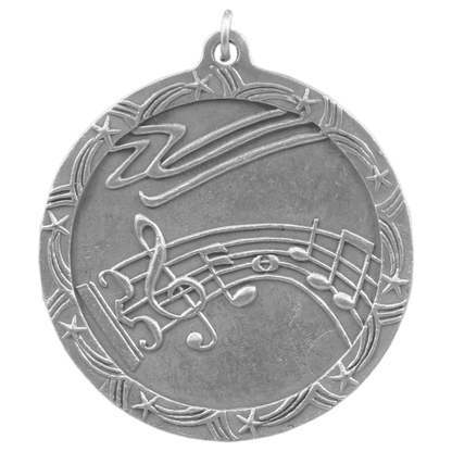 Antique Silver 2 1/2" Music Shooting Star Medal