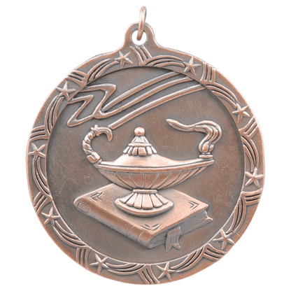 Antique Bronze 2 1/2" Lamp of Knowledge Shooting Star Medal
