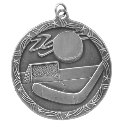 Antique Silver 2 1/2" Hockey Shooting Star Medal
