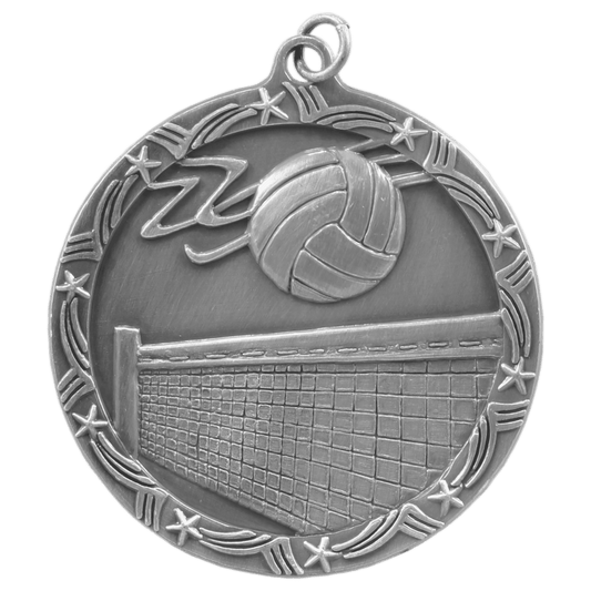 Antique Silver 2 1/2" Volleyball Shooting Star Medal