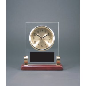 Rosewood Piano Finish Rectangle Clock with Metal Posts
