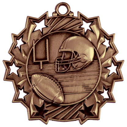 Antique Bronze 2 1/4" Football Ten Star Medal