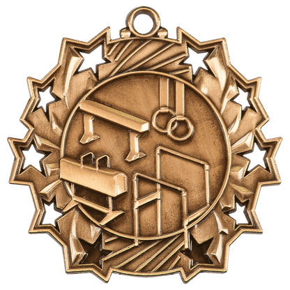 Antique Bronze 2 1/4" Gymnastics Ten Star Medal
