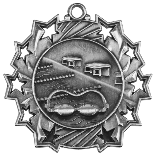 Antique Silver 2 1/4" Swimming Ten Star Medal