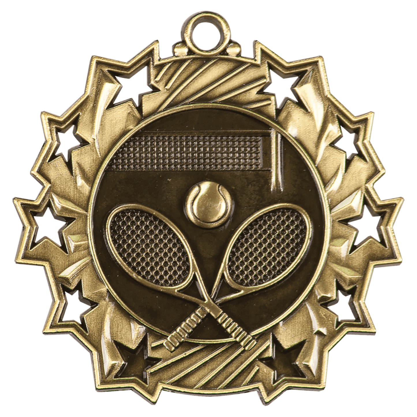 Antique Gold 2 1/4" Tennis Ten Star Medal