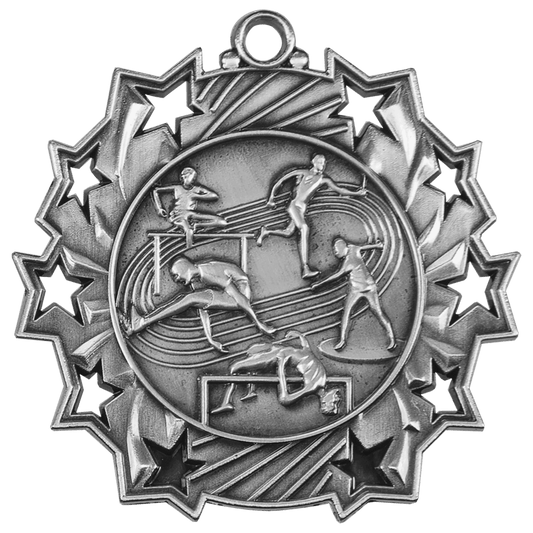 Antique Silver 2 1/4" Track & Field Ten Star Medal