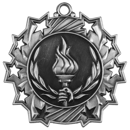 Antique Silver 2 1/4" Victory Ten Star Medal