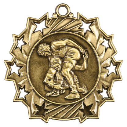 Antique Gold 2 1/4" Wrestling Ten Star Medal