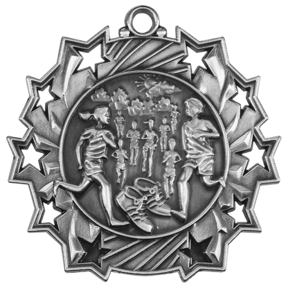 Antique Silver 2 1/4" Cross Country Ten Star Medal