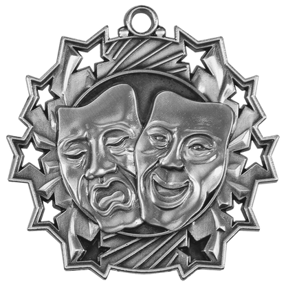 Antique Silver 2 1/4" Drama Ten Star Medal