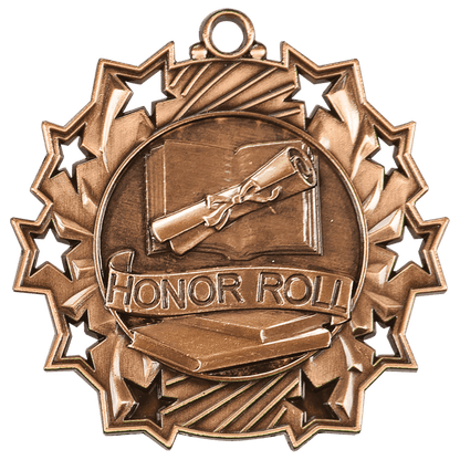 Antique Bronze 2 1/4" Honor Roll Ten Star Medal