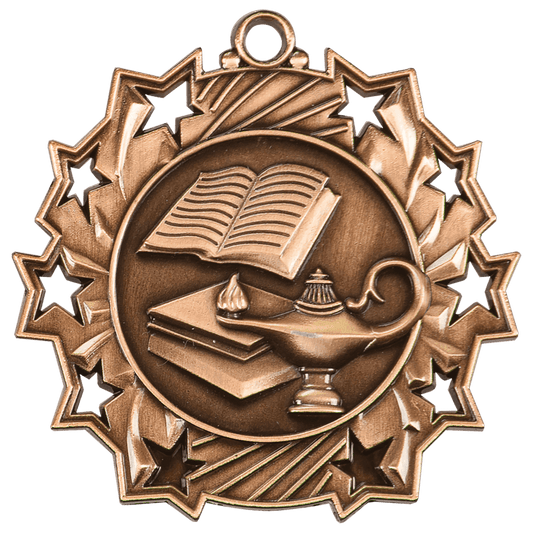 Antique Bronze 2 1/4" Lamp of Knowledge Ten Star Medal