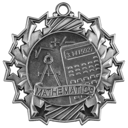 Antique Silver 2 1/4" Math Ten Star Medal