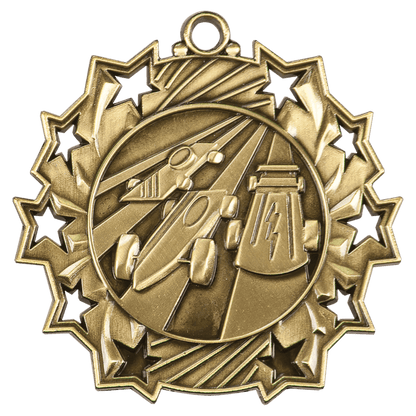 Antique Gold 2 1/4" Pinewood Derby Ten Star Medal