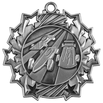 Antique Silver 2 1/4" Pinewood Derby Ten Star Medal