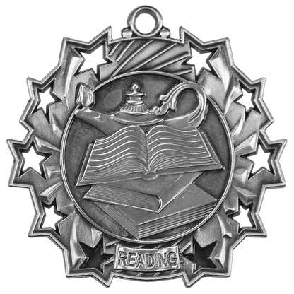 Antique Silver 2 1/4" Reading Ten Star Medal