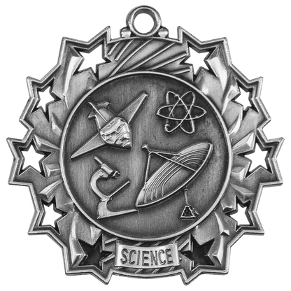 Antique Silver 2 1/4" Science Ten Star Medal