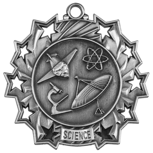 Antique Silver 2 1/4" Science Ten Star Medal