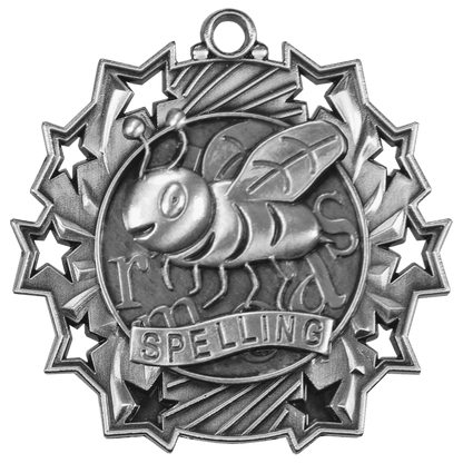 Antique Silver 2 1/4" Spelling Ten Star Medal