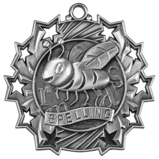 Antique Silver 2 1/4" Spelling Ten Star Medal