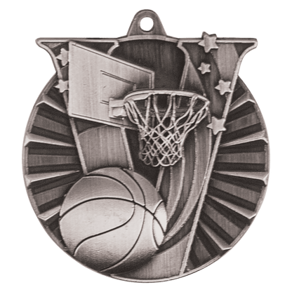 Antique Silver 2" Basketball Victory Medal