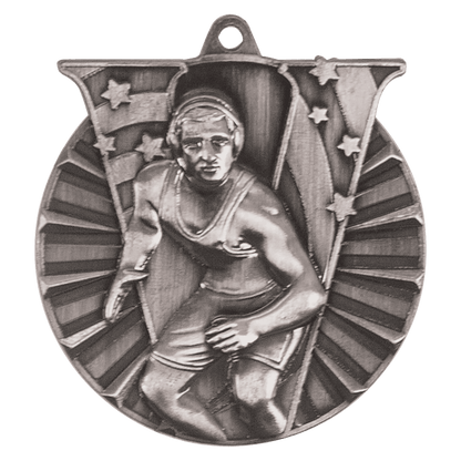 Antique Silver 2" Wrestling Victory Medal