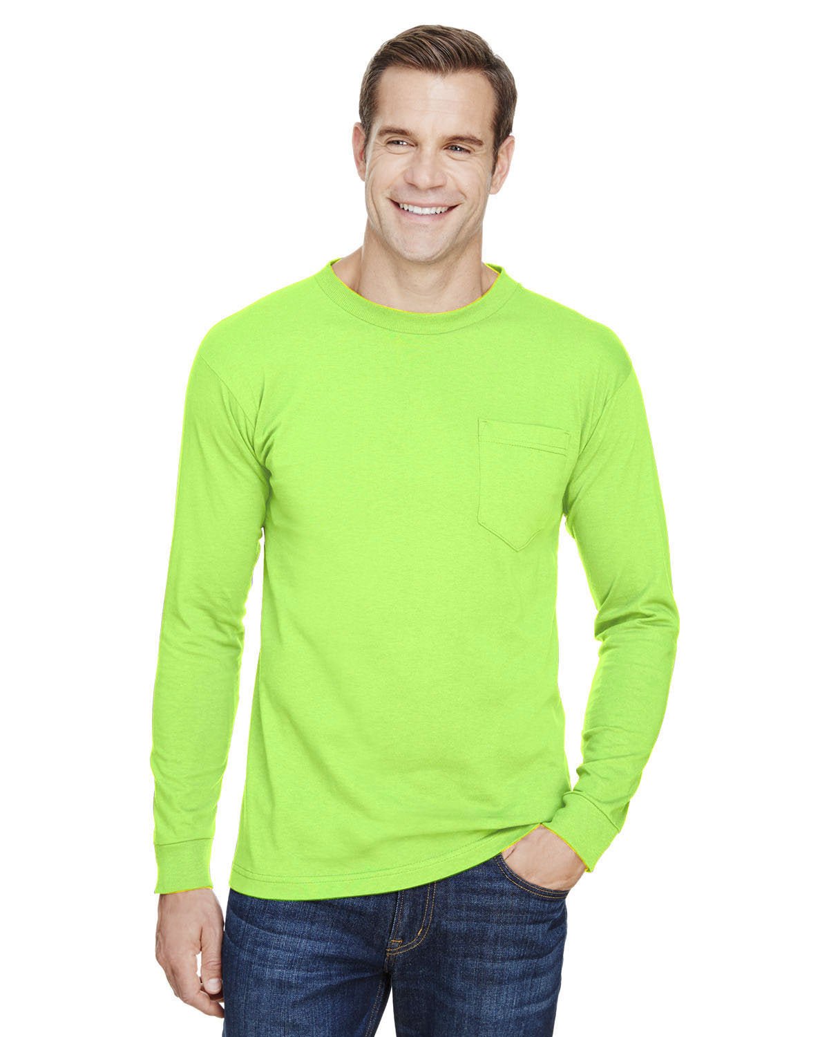 Bayside BA3055 Unisex Union-Made Long-Sleeve Pocket Crew T-Shirt