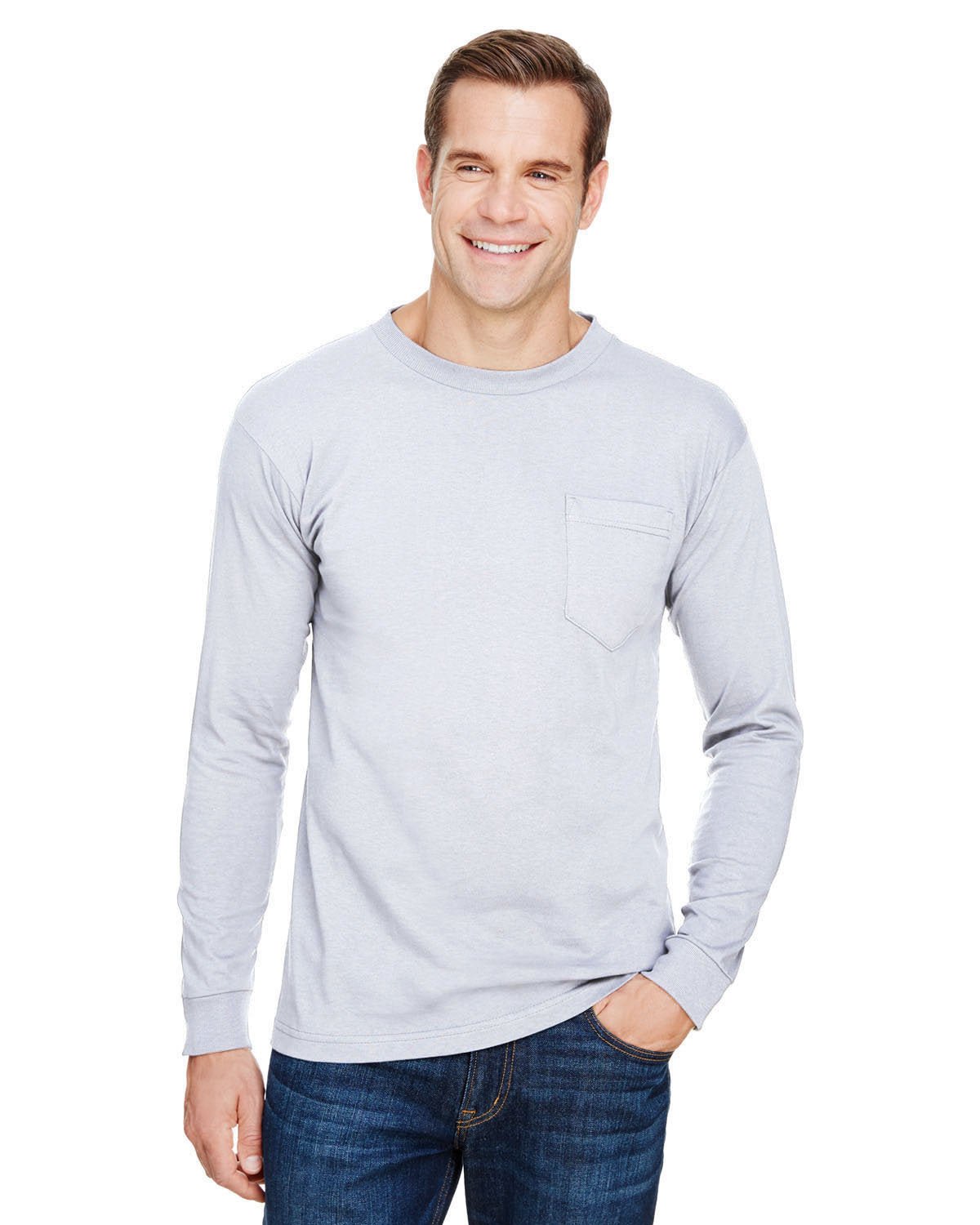 Bayside BA3055 Unisex Union-Made Long-Sleeve Pocket Crew T-Shirt - Custom Decorated