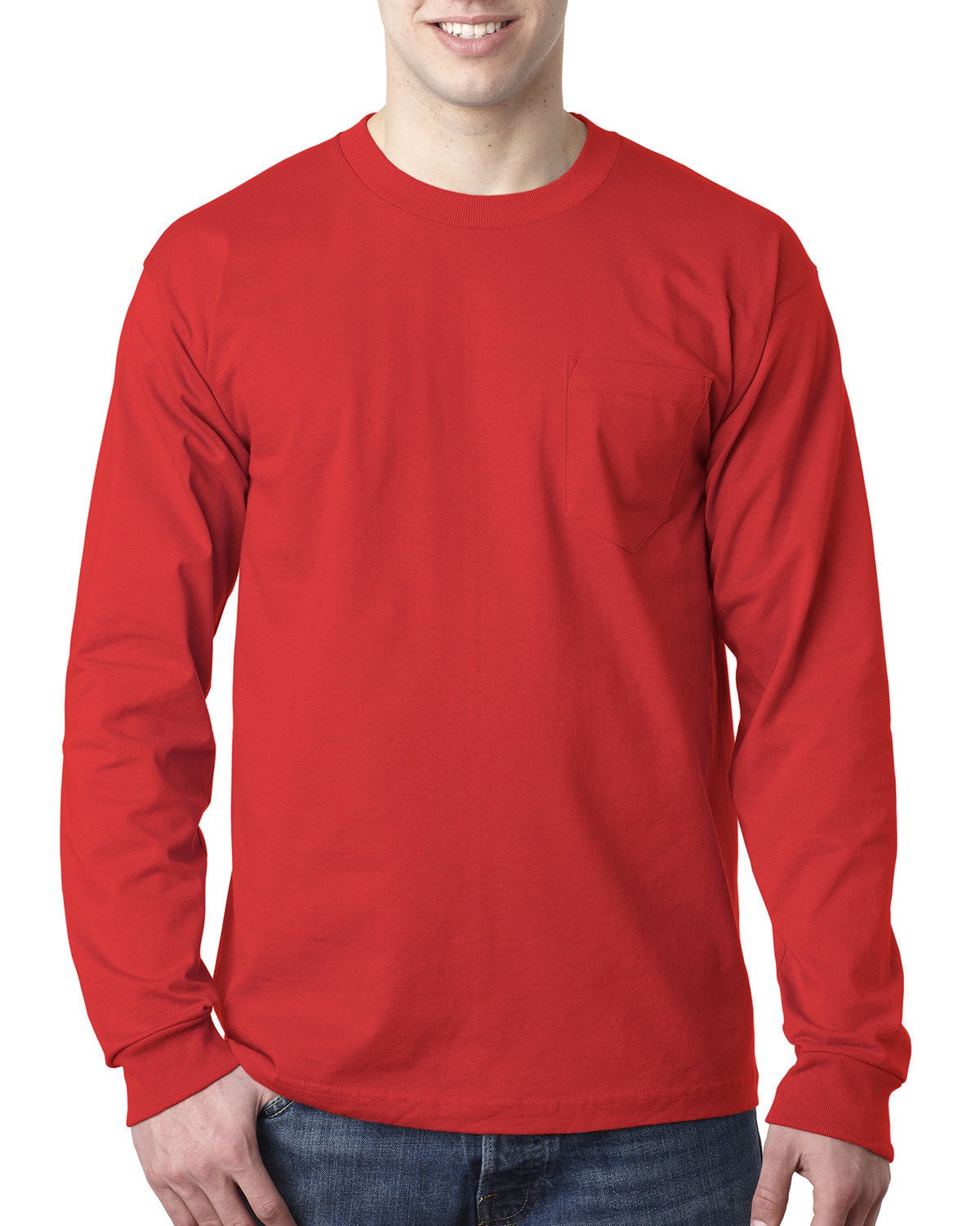 Bayside BA8100 Adult 6.1 oz., 100% Cotton Long Sleeve Pocket T-Shirt