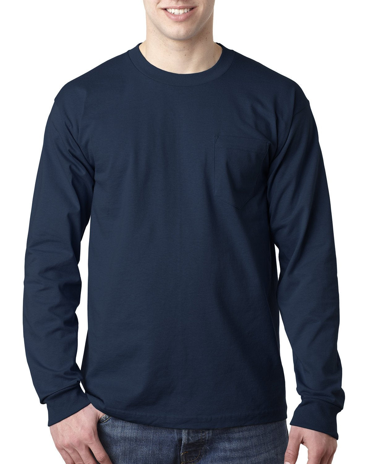 Bayside BA8100 Adult 6.1 oz., 100% Cotton Long Sleeve Pocket T-Shirt