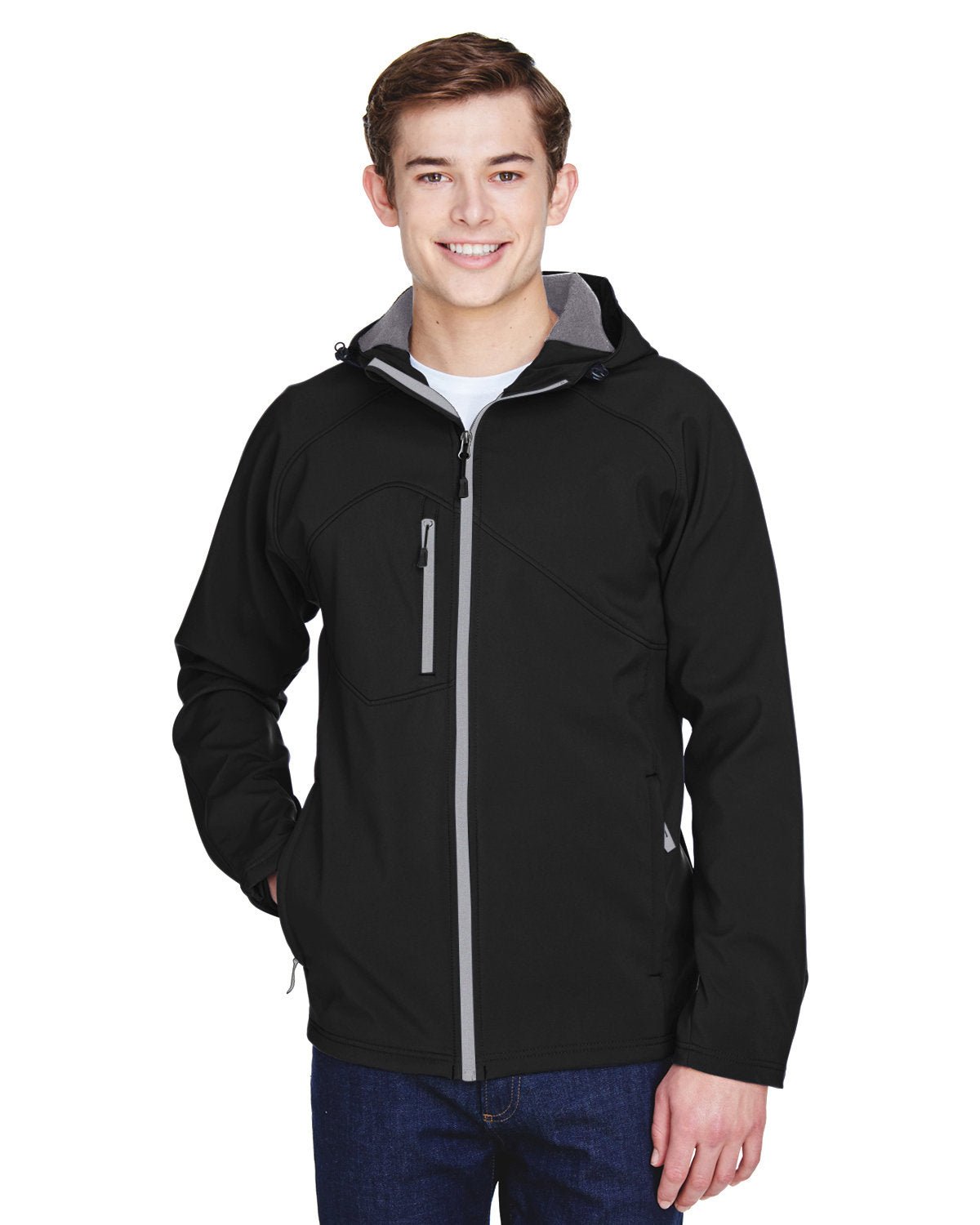 North End 88166 Men's Prospect Two-Layer Fleece Bonded Soft Shell Hooded Jacket - Custom Decorated