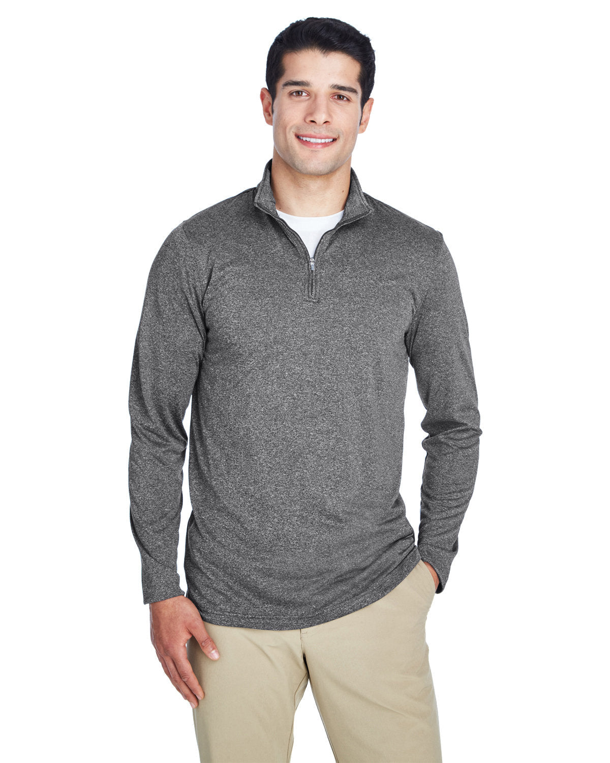 UltraClub 8618 Men's Cool & Dry Heathered Performance Quarter-Zip - Custom Decorated