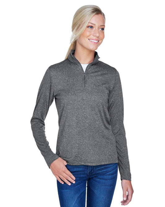 UltraClub 8618W Ladies' Cool & Dry Heathered Performance Quarter-Zip - Custom Decorated